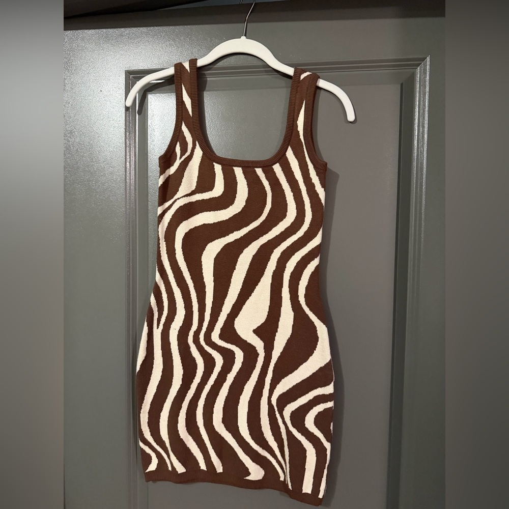 Brown and Cream Zebra Print Mini Dress